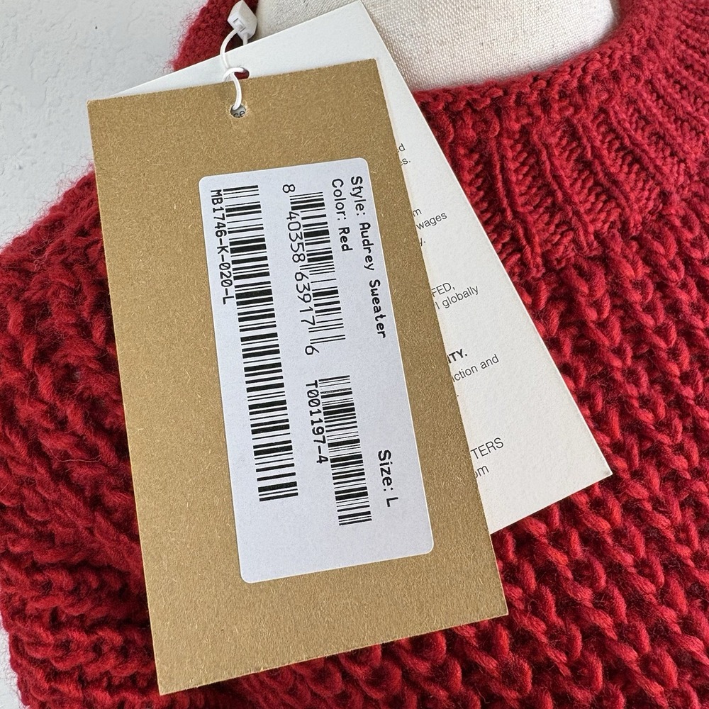 Marcella L Audrey Sweater Oversized Red Chunky Knit Fisherman Wool Roll neck NYC - Picture 6 of 10